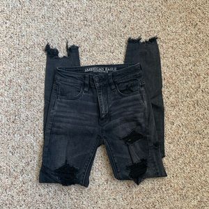 american eagle high rise ripped black jeans
